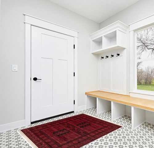 nuLOOM Billie Traditional Paneled Fringe Area Rug, 4' x 6', Red in White Modern Entryway