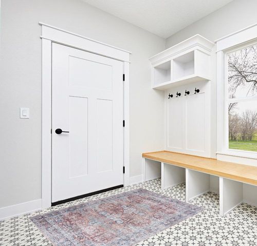 Bloom Rugs Caria Washable Non-Slip 4x6 Rug - Brick/Dark Blue Area Rug for Living Room, Bedroom, Dining Room and Kitchen - Exact Size: 4' x 6' in White Modern Entryway