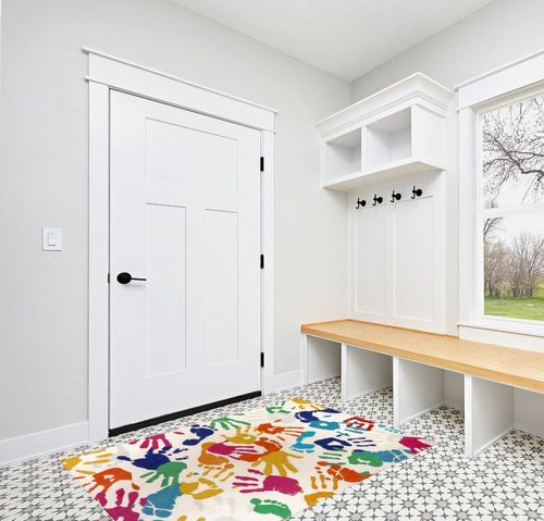 STARUIA Handprints and Footprints Kids Rug Play Carpet,4 x 6 ft Washable Colorful Area Rug for Nursery Room,Ultra Soft Non-Slip Indoor Play Mat for Bedroom Playroom Classroom in White Modern Entryway
