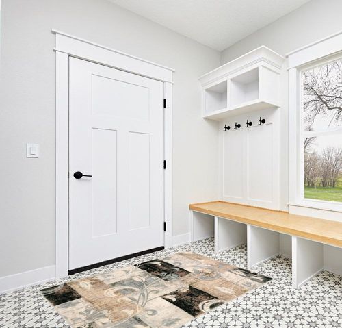 Lahome Modern Geometric Area Rug Washable, 4x6 Area Rug for Bedroom Farmhouse Patchwork Floor Carpet for Living Room Kitchen, Low Profile Office Throw Rug Non Slip for Entryway, Beige in White Modern Entryway