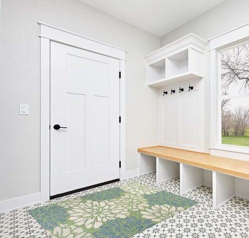 JONATHAN Y SMB110D-4 Zinnia Modern Floral Textured Weave Indoor Outdoor Area-Rug, Bohemian Coastal Mediterranean Easy-Cleaning,Bedroom,Kitchen,Backyard,Patio,Non Shedding, 4 X 6, Cream/Green in White Modern Entryway