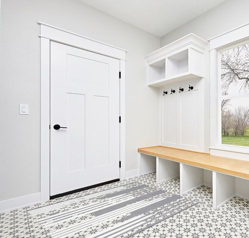 LEEVAN Grey and White Outdoor Rug 4'x 6', Outdoor Patio Rug, Washable Woven Front Porch Rug Indoor Farmhouse Striped Area Rug for Bedroom/Living Room in White Modern Entryway
