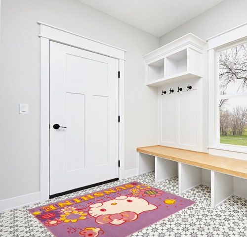 Franco Hello Kitty Kids Room Non Slip Area Rug, 69 in x 52 in, (Official Licensed Product) in White Modern Entryway