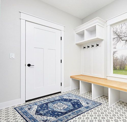 GAOMON Washable Boho Area Rug 4x6 Bedroom Living Room Indoor Rugs Soft Oriental Vintage Rugs Non-Slip Backing Stain-Resistant Non-Shedding Rug for Farmhouse Kitchen,4x6 Blue in White Modern Entryway
