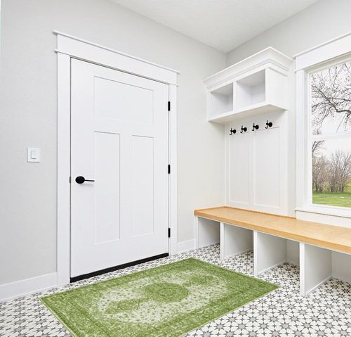 Unique Loom Bromley Collection Area Rug - Midnight (4' 1" x 6' 1" Rectangle, Green/ Ivory) in White Modern Entryway