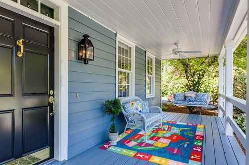 Eric Carle Elementary USA Map Kids Machine Washable Area Rug Blue/Red, 4'11"x6'6" in Light Blue Patio
