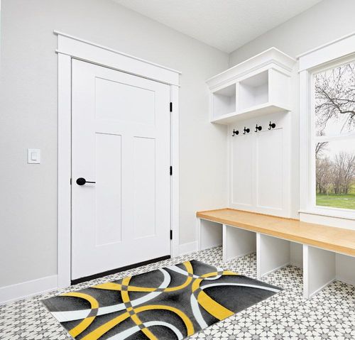 GLORY RUGS Area Rug 4x6 Yellow Door Mat Modern Swirls Carpet Bedroom Living Room Contemporary Dining Accent Sevilla Collection 4816 in White Modern Entryway