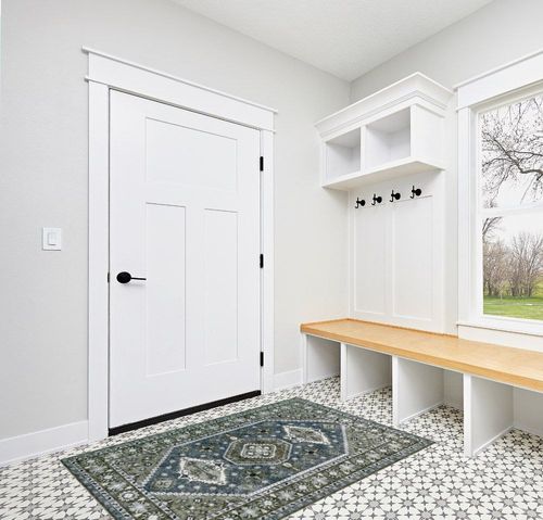 Rofee Living Boho Area Rug 4x6 Washable Olive Green and Blue Vintage Distressed Accent Floor Carpet for Living Room Bedroom in White Modern Entryway