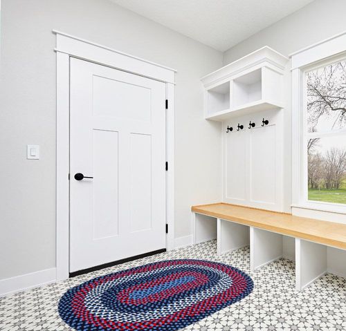 Super Area Rugs Oval 4' X 6' Blue Oval Braided Rug - Use as Living Room Rugs, Bedroom Rugs, Dining Room Rugs - Reversible - Rustic - Country - Primitive - Farmhouse Decor Rug in White Modern Entryway