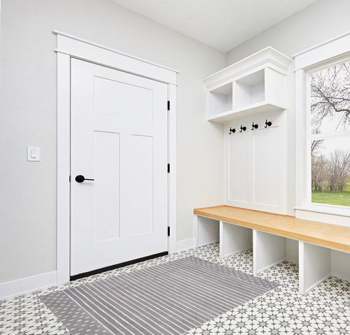 Rugs USA x Arvin Olano Mandia Striped Wool Area Rug, 4' x 6', Grey in White Modern Entryway