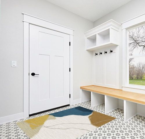 FINOREN Irregular Color Block Area Rug,4x6 Feet,for Living Room,Bedroom,Kitchen,Entryway,Non-Slip Backing,Non-Shedding,Soft Washable Rug,Blue-Coffee in White Modern Entryway