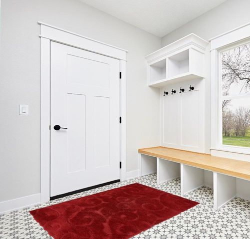 Rugs.com Botanical Shag Collection Rug – 4' x 6' Red Shag Rug Perfect for Living Rooms, Large Dining Rooms, Open Floorplans in White Modern Entryway