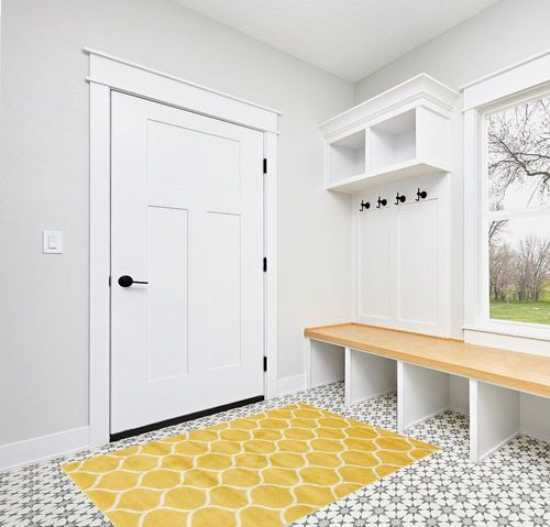 Unique Loom Trellis Frieze Collection Area Rug - Rounded (4' 1" x 6' 1", Yellow/ Ivory) in White Modern Entryway