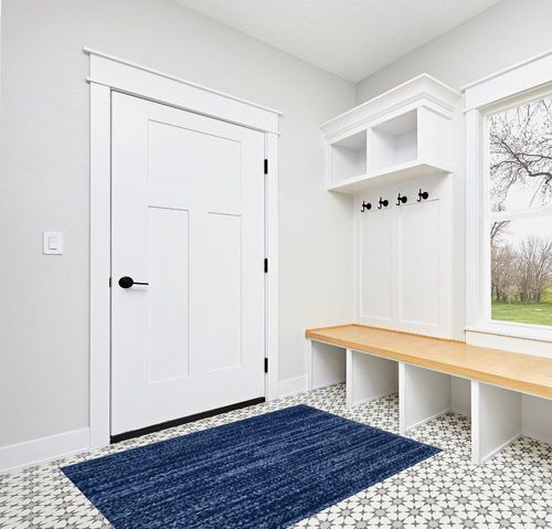Nourison Essentials Indoor/Outdoor Navy Blue 4' x 6' Area Rug, Easy Cleaning, Non Shedding, Bed Room, Living Room, Dining Room, Backyard, Deck, Patio (4x6) in White Modern Entryway