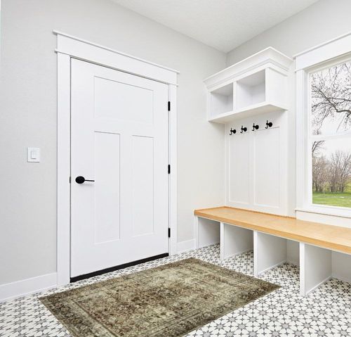 Loloi Magnolia Home by Joanna Gaines x Sinclair Pebble/Taupe 3'-6" x 5'-6" Accent Rug in White Modern Entryway