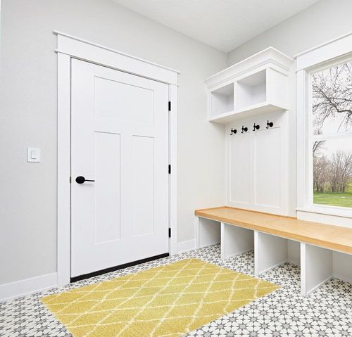 Unique Loom Rabat Shag Collection Modern Tribal Moroccan Inspired Plush & Soft Geometric Design Area Rug (4' 0 x 6' 0 Rectangular, Yellow/ Ivory) in White Modern Entryway