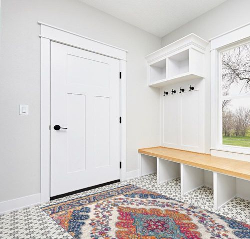 Blue/Multi Bohemian FLAIR Boho Vintage Traditional Non Slip Rug in White Modern Entryway
