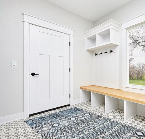 Atkisson Geometric Machine Washable Performance Light Aqua/Blue Rug Ivy Bronx Rug ... in White Modern Entryway