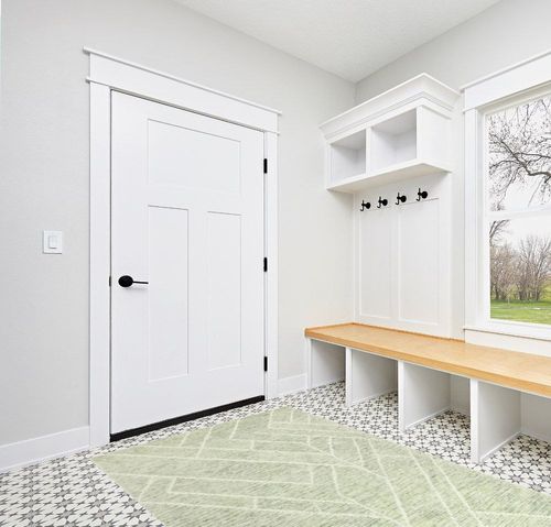 Nevaeh Geometric Handmade Tufted Wool Green Area Rug Etta Avenue Rug Size ... in White Modern Entryway