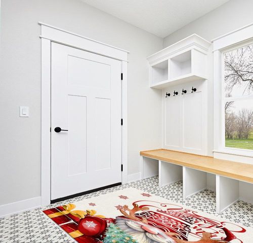Christmas Gnomes Area Rug 5 x 8, Washable Bedroom Rug Non-Slip Kitchen Rugs Non Shedding Floor Cover Mat Runner Rug for Living Room Dining Room Outdoor Carpet Christmas Tree Gift Elk in White Modern Entryway