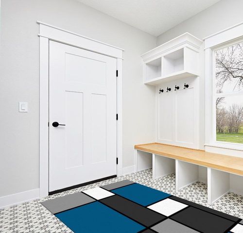 Blue Grey and White Geometry Area Rugs, Entryways Mat Fluffy Soft Machine Washable Breathable Durable for Room Living Room Indoor Outdoor Hallway, 5ft x 7ft in White Modern Entryway