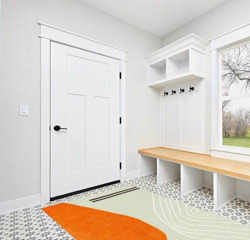 Safavieh Rodeo Drive Collection Area Rug - 5' x 8', Green & Rust, Handmade Mid-Century Modern Abstract Wool, Ideal for High Traffic Areas in Living Room, Bedroom (RD860Y) in White Modern Entryway
