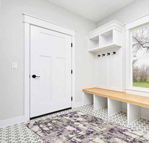 SAFAVIEH Skyler Collection Area Rug - 5'1" x 7'6", Grey & Purple, Modern Abstract Design, Non-Shedding & Easy Care, Ideal for High Traffic Areas in Living Room, Bedroom (SKY193R) in White Modern Entryway