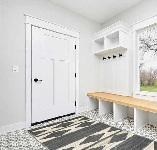 Fab Habitat Outdoor Rug - Waterproof, Fade Resistant, Crease-Free - Premium Recycled Plastic - Neutral Geometric Tribal - Patio, Porch, Deck, Balcony - Cairo - Natural & Black - 5 x 8 ft in White Modern Entryway