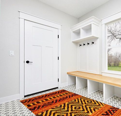 INDIA LIVING Indian Handmade Kilim Rug Moroccan Area Rug Washable Bedroom Rug Indoor Small Persian Living Room Office Carpet Decorative Rug, 5"x8", Orange in White Modern Entryway