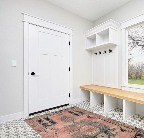 Loloi II Jocelyn Collection JOC-06 Rose/Rose 5'-5" x 7'-6" Area Rug in White Modern Entryway