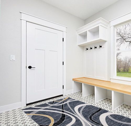 Safavieh Odyssey Collection Area Rug - 5'3" x 7'6", Black & Grey Gold, Modern Abstract Design, Non-Shedding & Easy Care, Ideal for High Traffic Areas in Living Room, Bedroom (ODY812Z) in White Modern Entryway