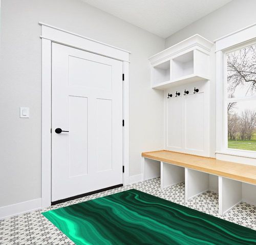 Art Deco Soft Wool Luxury Marble Pattern Emerald Green Area Rug 6x9 Modern Contemporary Abstract Rug for Living Room Bedroom Dining Room Farmhouse Office Floor Carpet Mat in White Modern Entryway