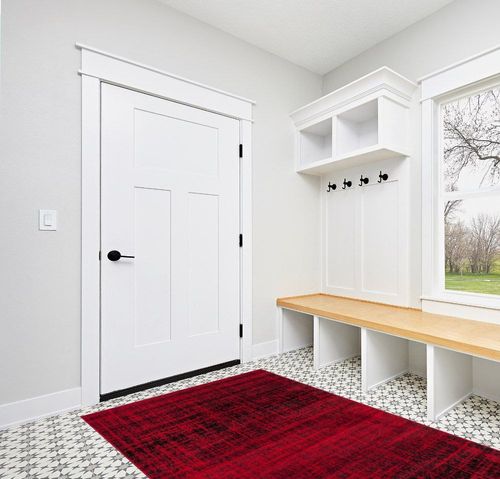 SAFAVIEH Adirondack Collection Area Rug - 5'1" x 7'6", Red & Black, Modern Abstract Design, Non-Shedding & Easy Care, Ideal for High Traffic Areas in Living Room, Bedroom (ADR116F) in White Modern Entryway