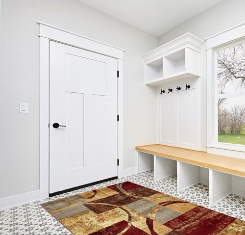 Unique Loom Barista Collection Modern, Abstract, Vintage, Distressed, Urban, Geometric, Rustic, Warm Colors Area Rug (5' 0 x 8' 0 Rectangular, Multi/Beige) in White Modern Entryway