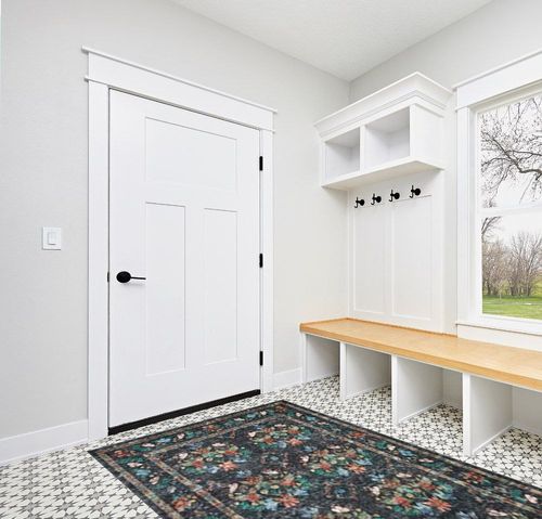 Loloi Rifle Paper Co. x Courtyard Charcoal 5'-0" x 7'-6" Area Rug in White Modern Entryway