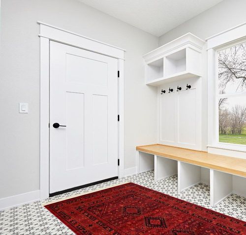 Unique Loom Tekke Collection Area Rug - Sheibani (5' 3" x 8' Rectangle, Red/ Black) in White Modern Entryway