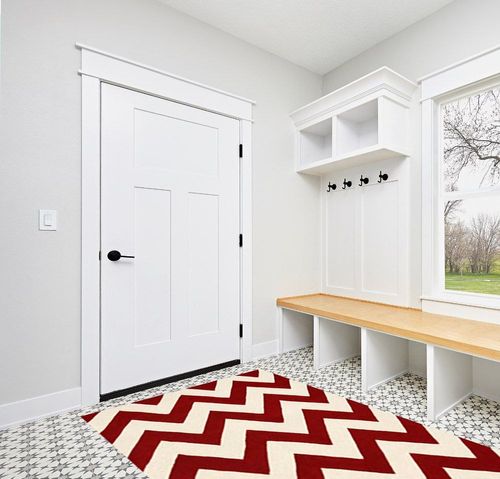 SAFAVIEH Chatham Collection Area Rug - 5' x 8', Red & Ivory, Handmade Chevron Wool, Ideal for High Traffic Areas in Living Room, Bedroom (CHT715G) in White Modern Entryway