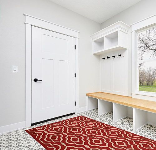 SAFAVIEH Courtyard Collection 5'3" x 7'7" Red/Bone CY6926 Indoor/ Outdoor Splashproof Easy Scrubbing Patio Backyard Mudroom Area Rug in White Modern Entryway