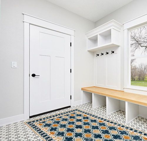 SAFAVIEH Aspen Collection Area Rug - 5' x 8', Navy & Yellow, Handmade Boho Wool, Ideal for High Traffic Areas in Living Room, Bedroom (APN121N) in White Modern Entryway