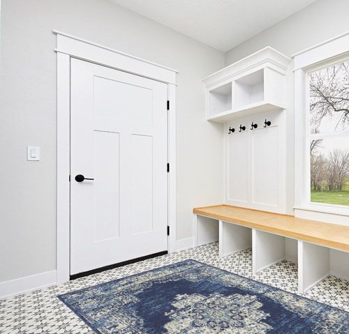Navy Blue Modern Lightweight Living Room Area Rug in White Modern Entryway