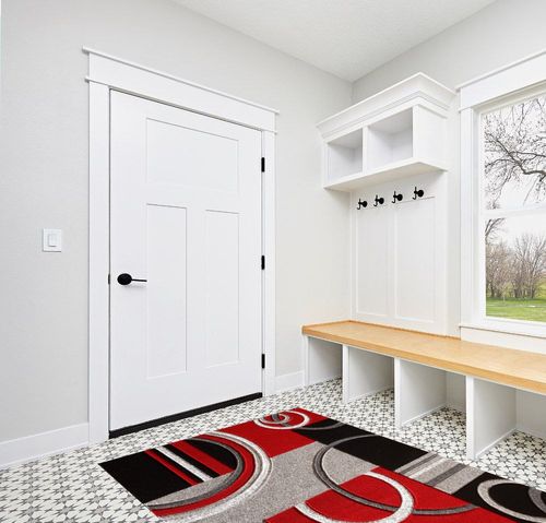 Red Modern Stain-resistant Living Room Area Rug in White Modern Entryway