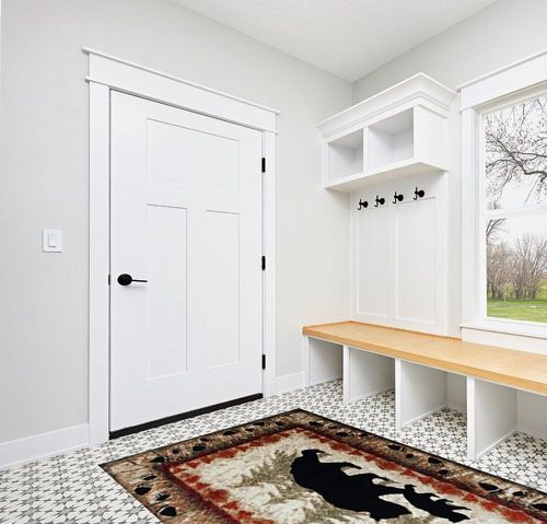 Masada Masada Rugs 5'x7' Cabin/Lodge Theme Area Rug with Bear and Cub Scene in White Modern Entryway