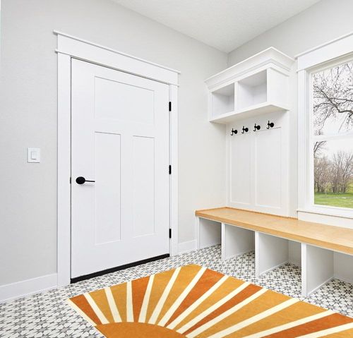 Lahome Sun Print Machine Washable Area Rugs-5x7 for Living Room, Large Non-Slip Boho Kids Nursery Throw Rug Carpet for Bedroom Entryway Dining Room Office Rug Decor (5'x7', Rainbow Sun) in White Modern Entryway