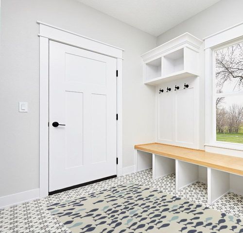 Mossley Cream/Navy/Blue Area Rug Sand & Stable Rug Size: Rectangle 5'3" x 7' in White Modern Entryway