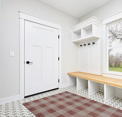 CAMILSON Buffalo Plaid Outdoor Rug – Check Area Rugs for Indoor and Outdoor Patios, Checkered Pattern Mats for Kitchen and Hallway - Washable Outside Carpet (5x7, Copper/Grey) in White Modern Entryway