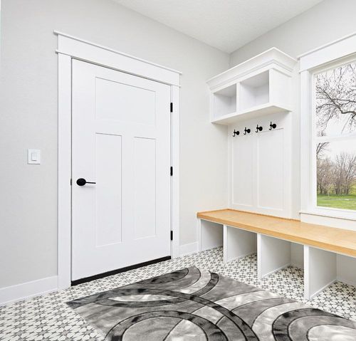 GLORY RUGS Area Rug Modern 5x7 Grey Black Circles Geometry Soft Hand Carved Contemporary Floor Carpet Fluffy Texture for Indoor Living Dining Room and Bedroom Area in White Modern Entryway