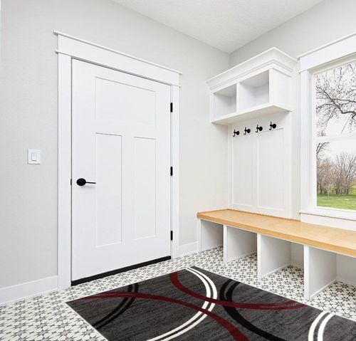 Rugshop Modern Wavy Circles Design Area Rug 5' 3" x 7' 3" Red in White Modern Entryway