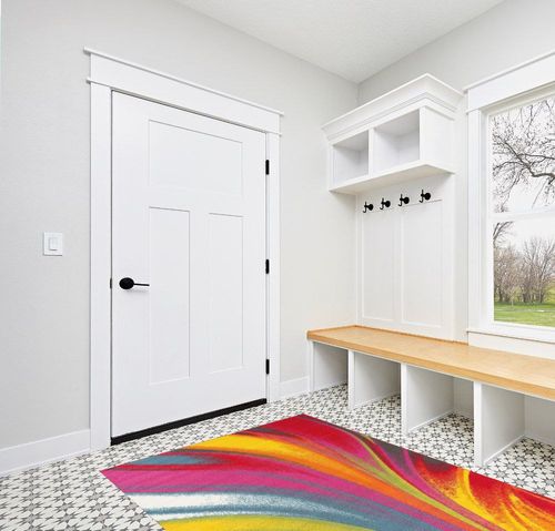 Rugshop Modern Contemporary Waves Non-Slip (Non-Skid) Area Rug 5 X 7 (5' 3" X 7' 3") Multi in White Modern Entryway