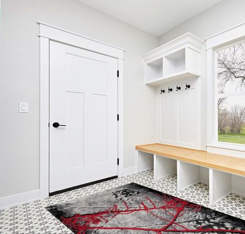 HT Design Rectangular Area Rug for Living Room, Abstract Black/Red 5x7 Modern Rugs, Easy to Clean, Pet Friendly Indoor Carpet for Living Room in White Modern Entryway