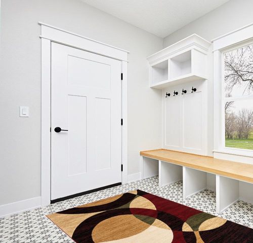 Well Woven Dulcet Bingo Red Modern Geometric (5'3" x 7'3") Area Rug in White Modern Entryway